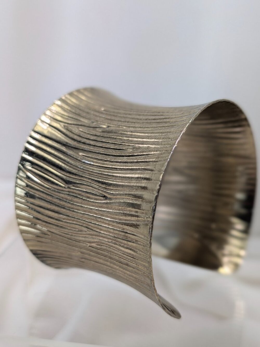 Vintage Gold Tone Wide Cuff Bracelet Bark Texture Brutalist Modernist Statement